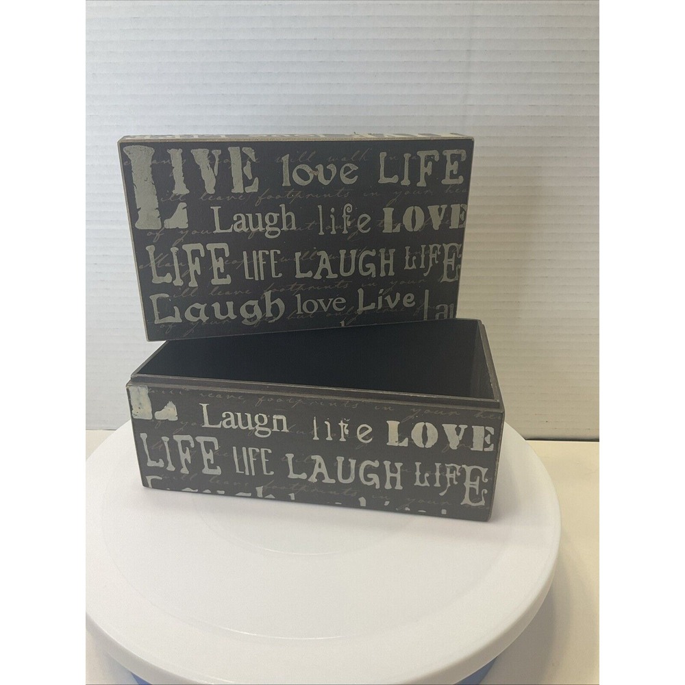 Inspirational Distressed Wooden Box W/Lid ‎ Live Love Laugh Life Quote
